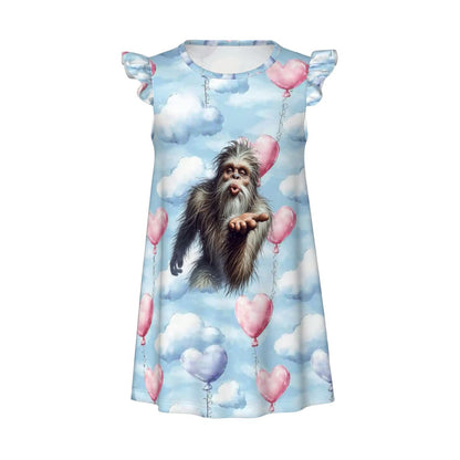 Bigfoot Sasquatch Blow Kiss, Girl's Flutter Sleeve Nightgown