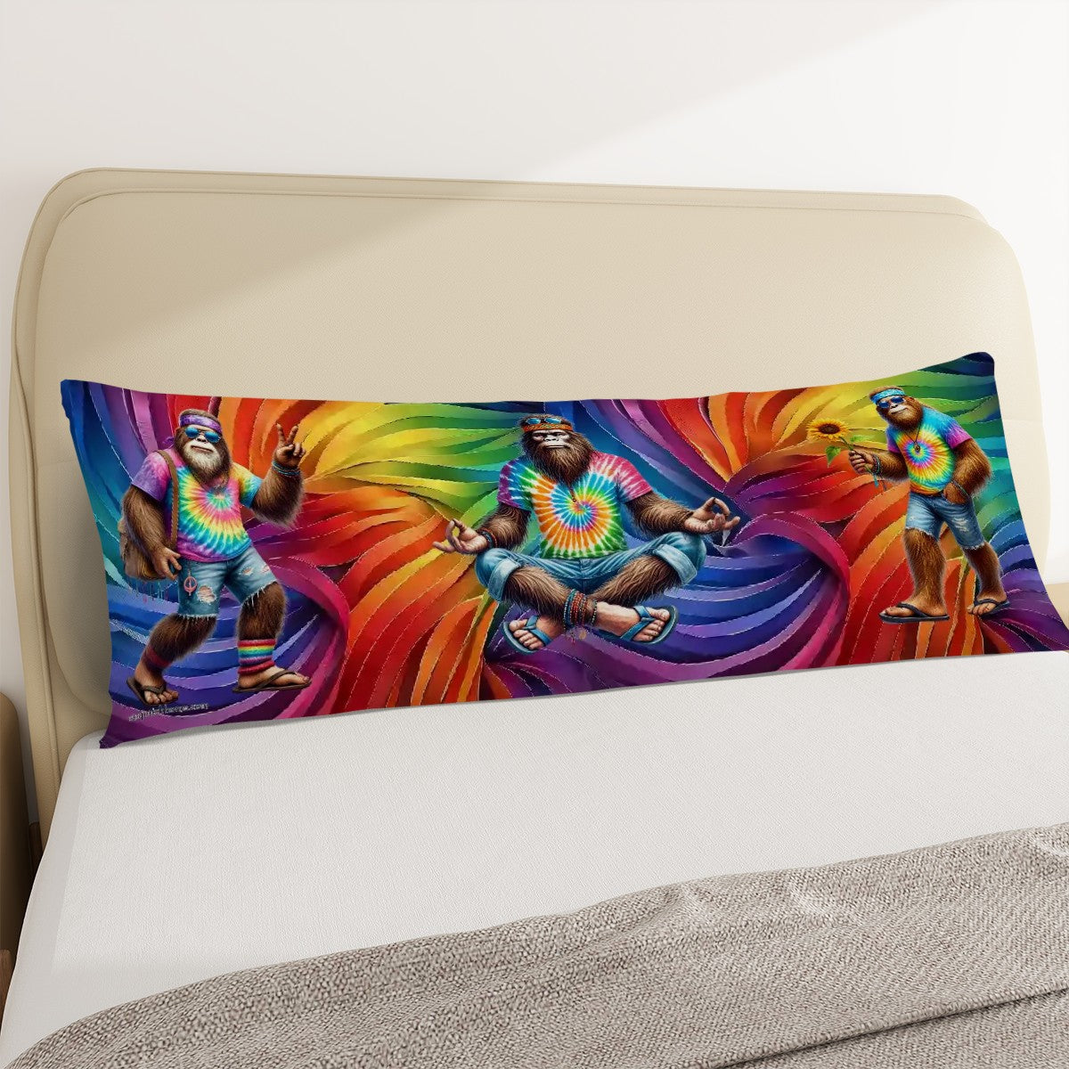 Hippie Bigfoot / Sasquatches on Tie Dye, Long Body Pillow Case