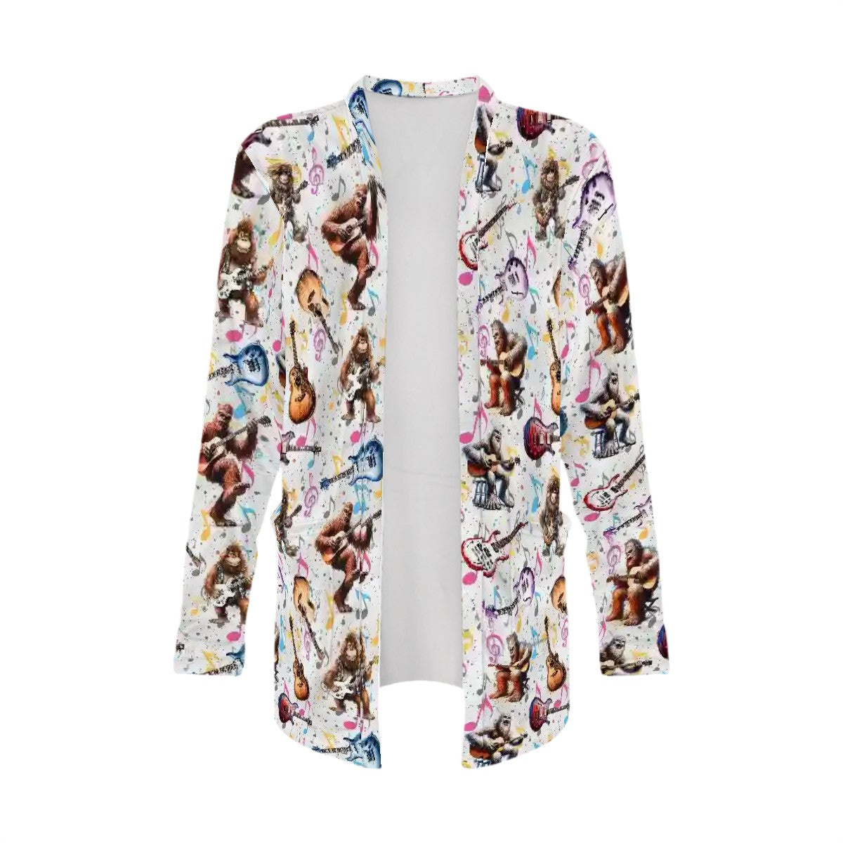 Bigfoot Sasquatch Playing Guitars, Women's Long-Sleeved Cardigan