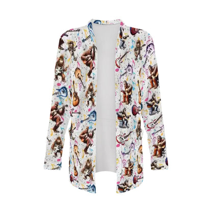 Bigfoot Sasquatch Playing Guitars, Women's Long-Sleeved Cardigan