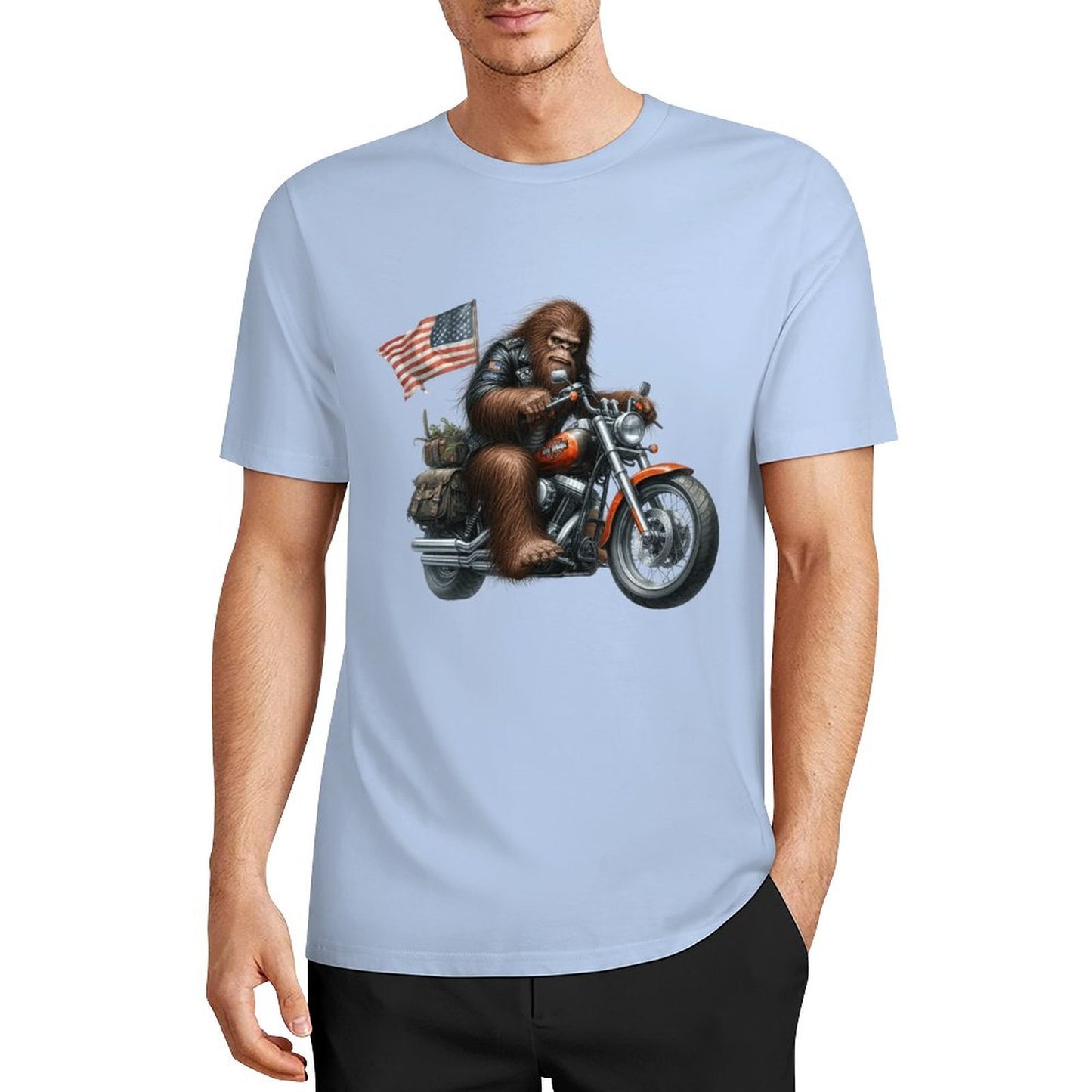 Bigfoot - Sasquatch on Motorcycle Short Sleeve Cotton T-Shirt