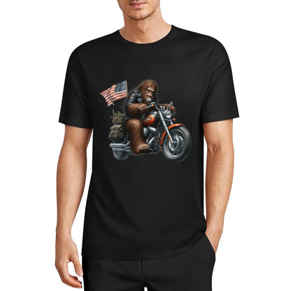 Bigfoot - Sasquatch on Motorcycle Short Sleeve Cotton T-Shirt