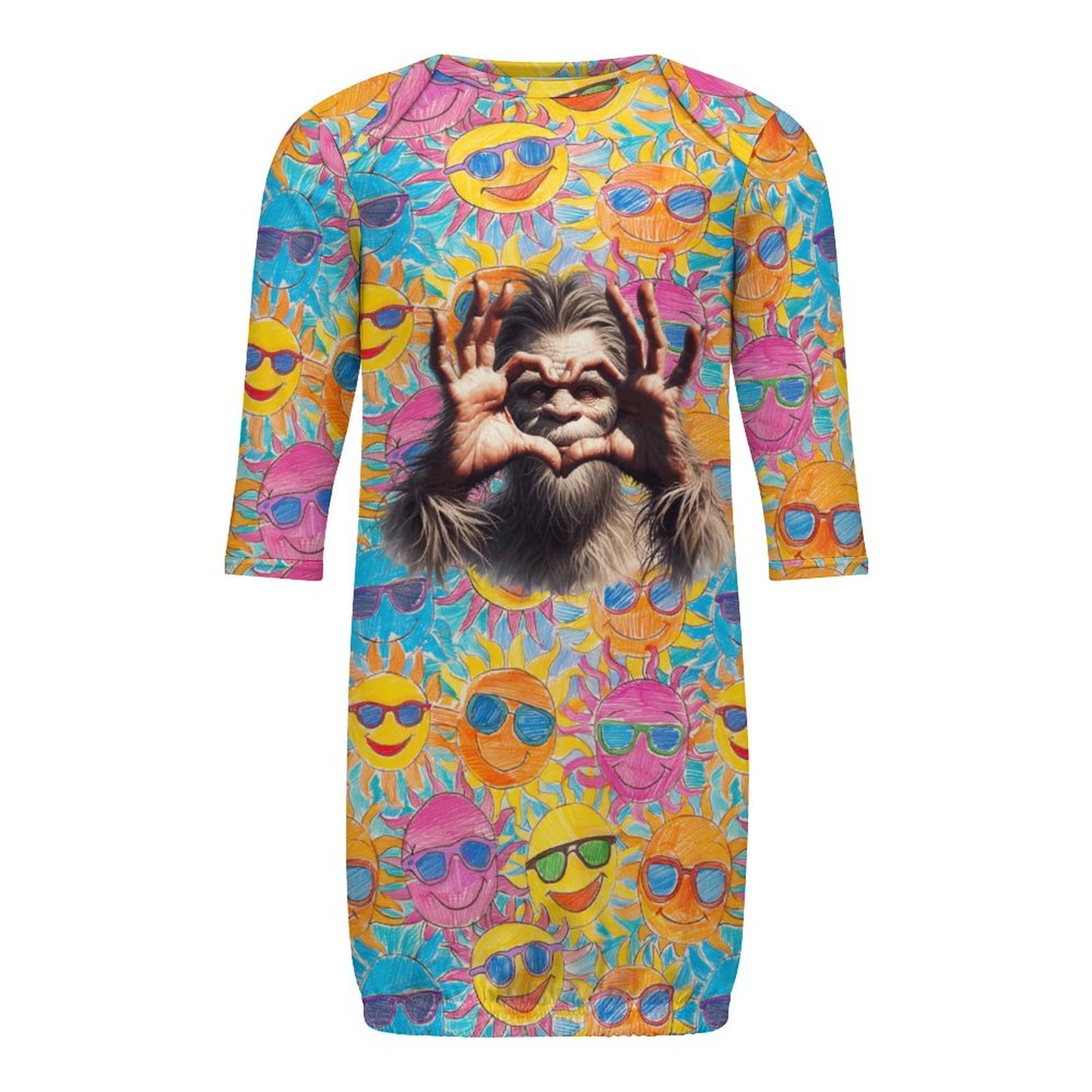Bigfoot / Sasquatch Heart on Suns, Baby Long Sleeve Faux Cotton Sleeper Gown