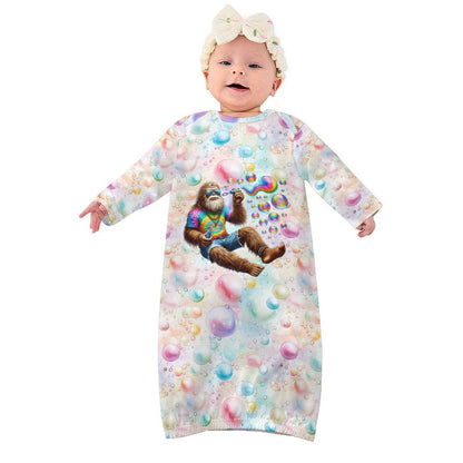 Hippie Bigfoot Sasquatch Bubbles, Baby Long Sleeve Faux Cotton Sleeper Gown