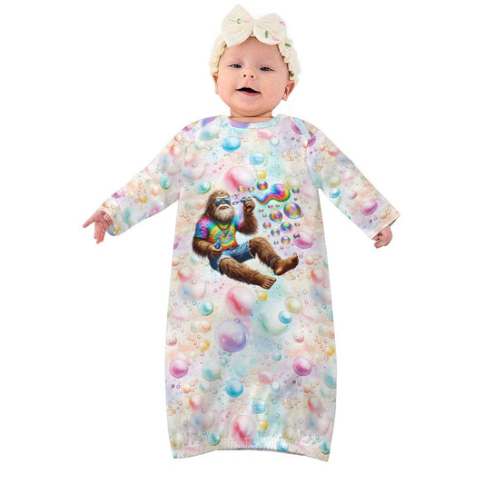Hippie Bigfoot Sasquatch Bubbles, Baby Long Sleeve Faux Cotton Sleeper Gown