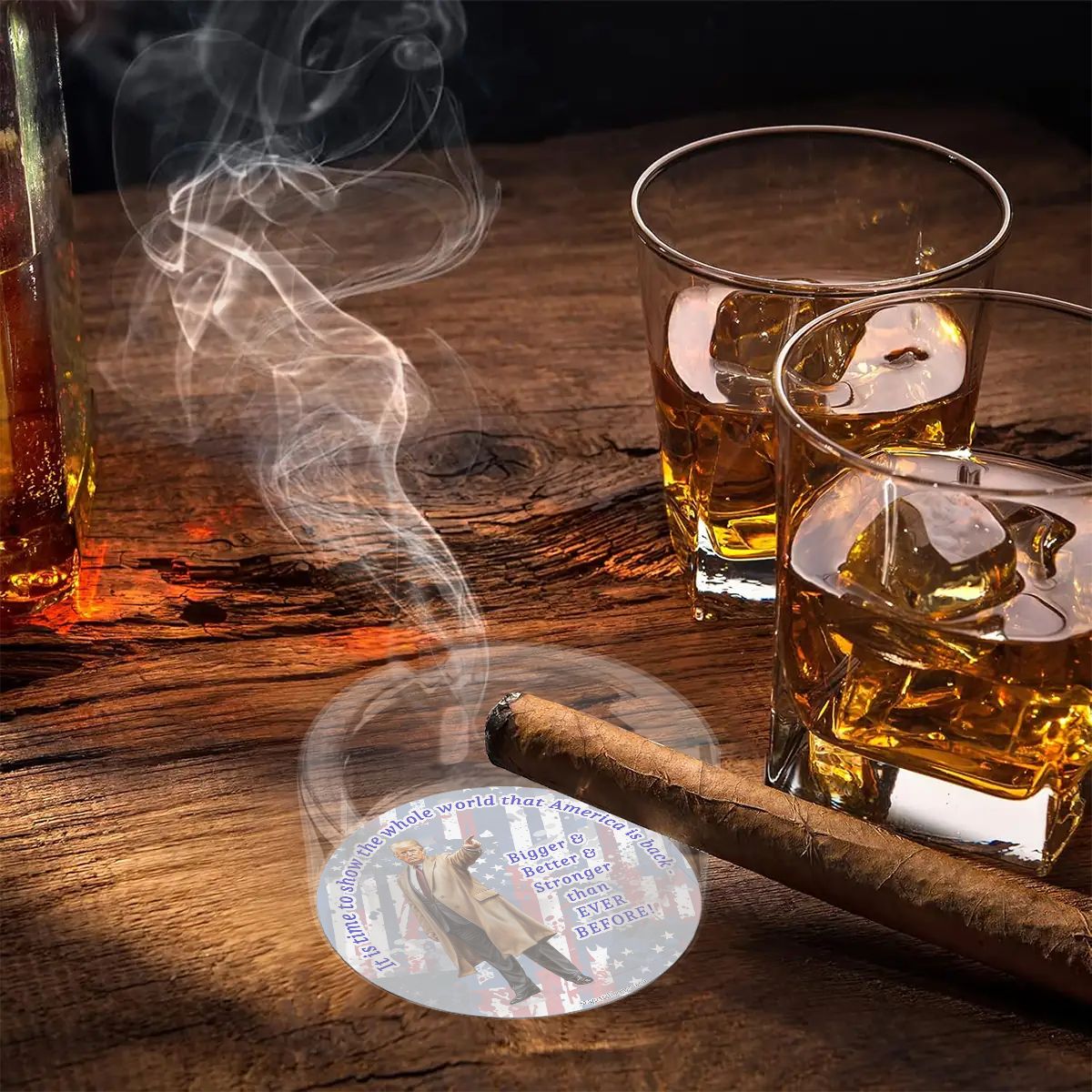 3 .3" Round, Lead Free Glass Ashtray - Donald Trump "It's time to let the world know.."