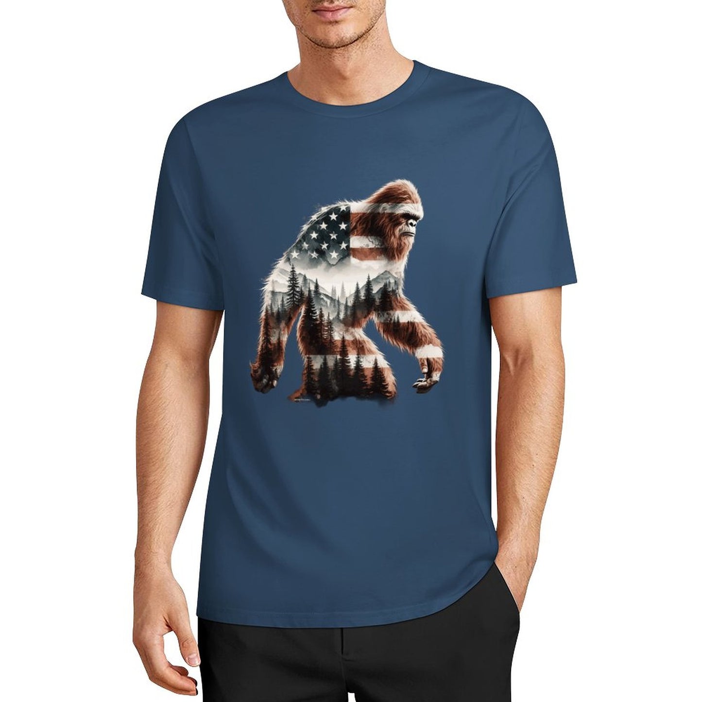 Bigfoot - Sasquatch Flag Scenery Cotton Unisex Long Sleeve T-shirt