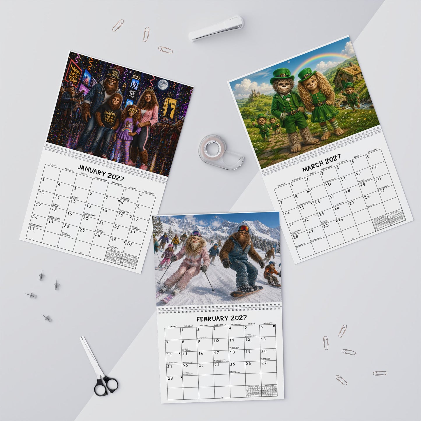 Bigfoot & Family 2027 Spiral Spine Wall Calendar