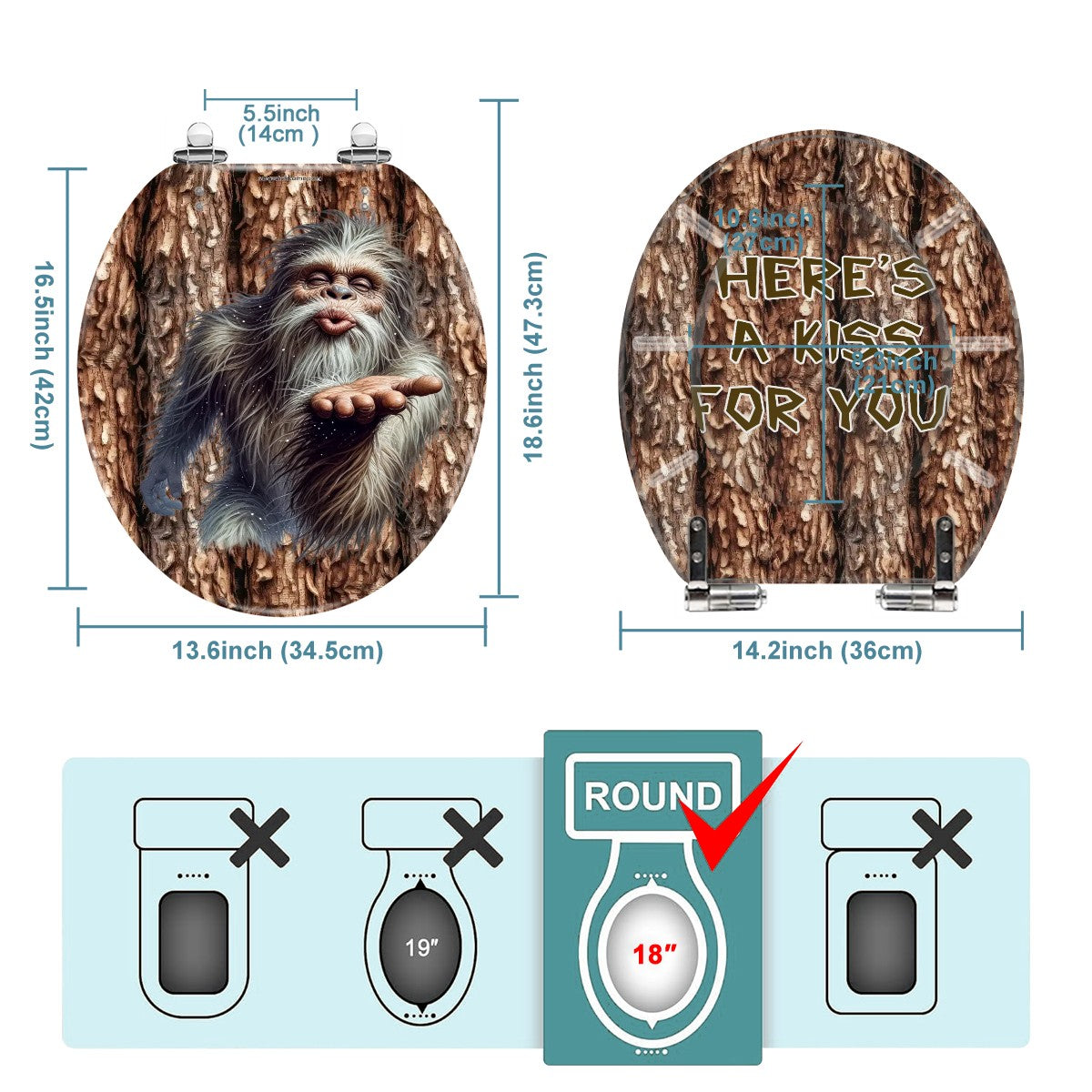 Bigfoot / Sasquatch "A kiss for you.." Universal Toilet Seat
