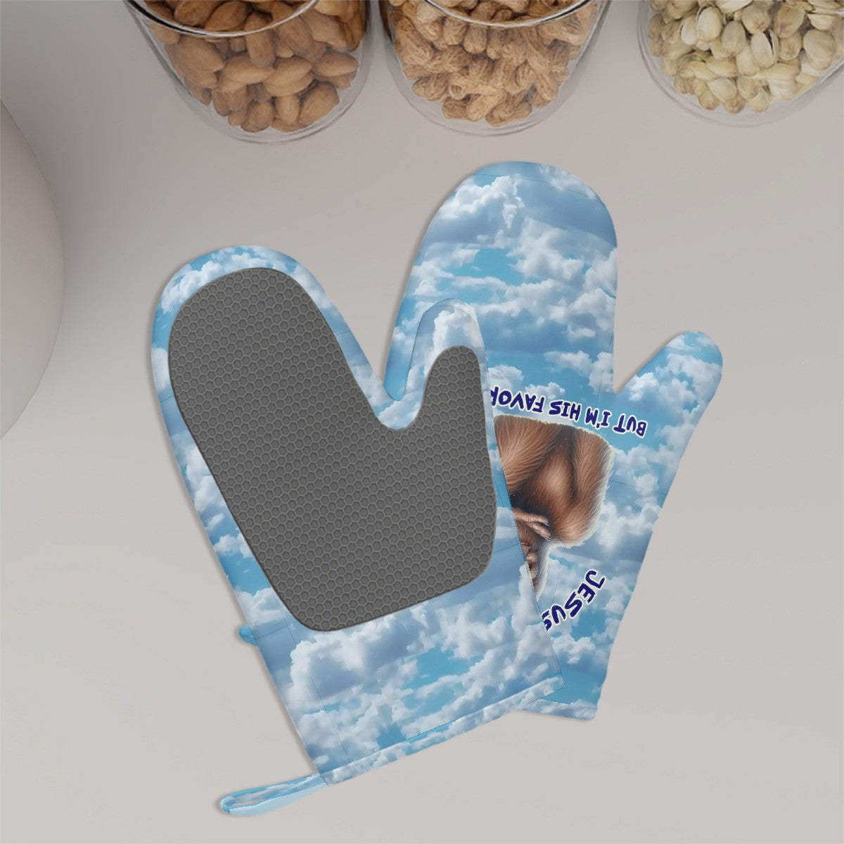 Set of 2 Silicone Heat Resistant Oven Mitts - "Jesus Loves You..."