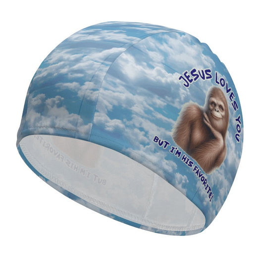 Bigfoot / Sasquatch, "Jesus Loves You....", Adult Swimming Cap