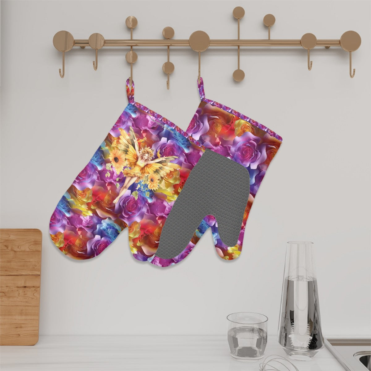 Set of 2 Silicone Heat Resistant Oven Mitts - Rainbow Fairy