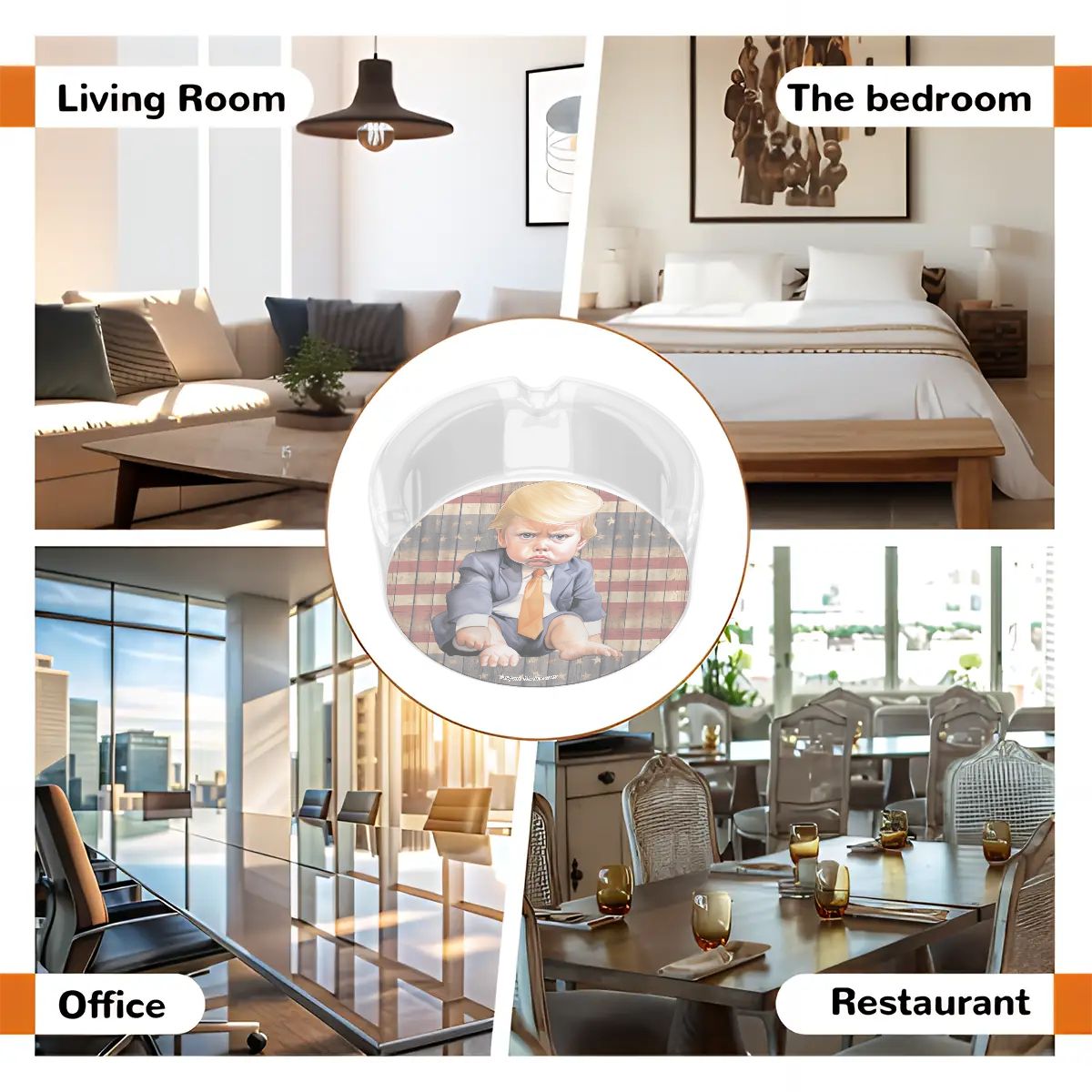 3 .3" Round, Lead Free Glass Ashtray - Baby Trump