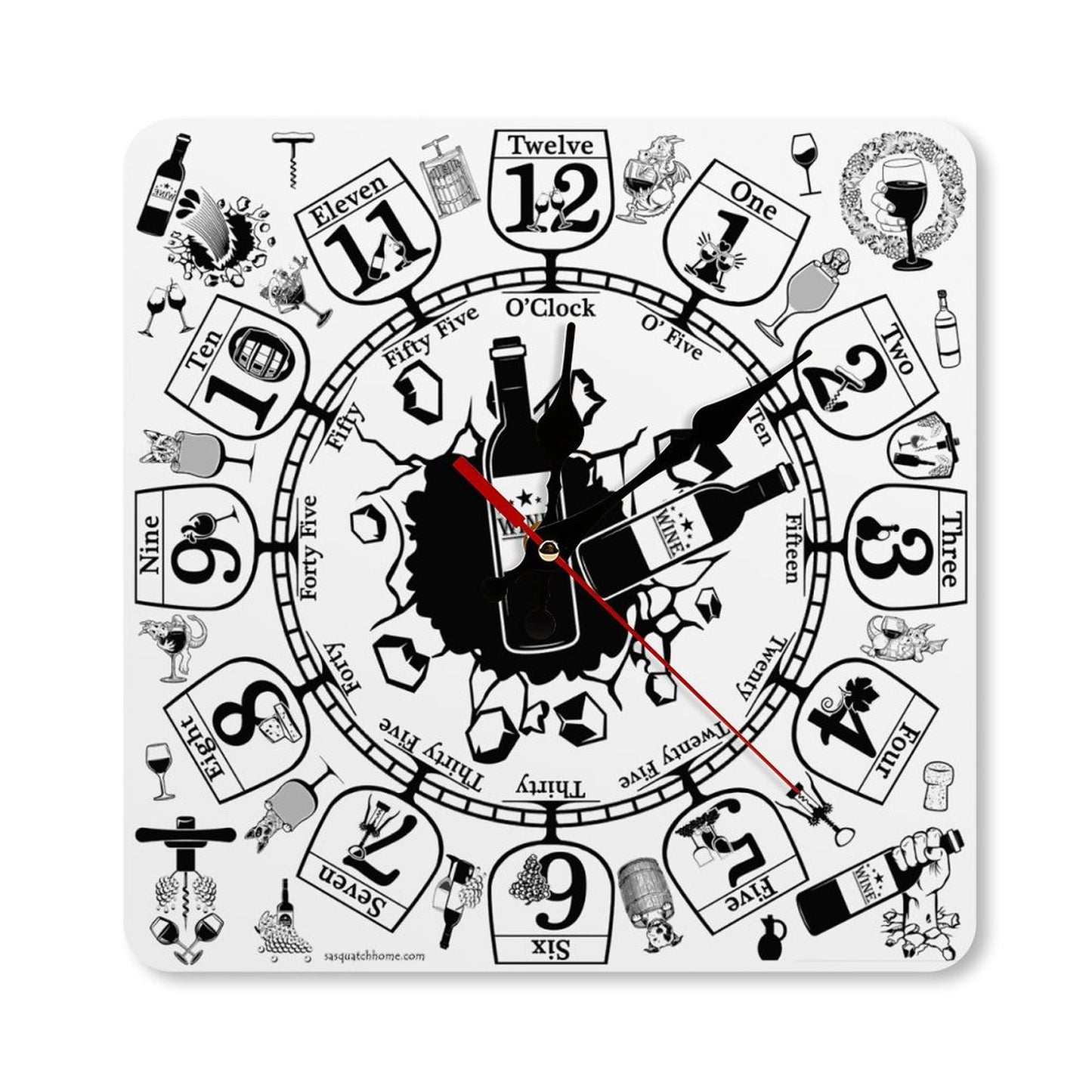 Wine Lovers Square Wall Clock