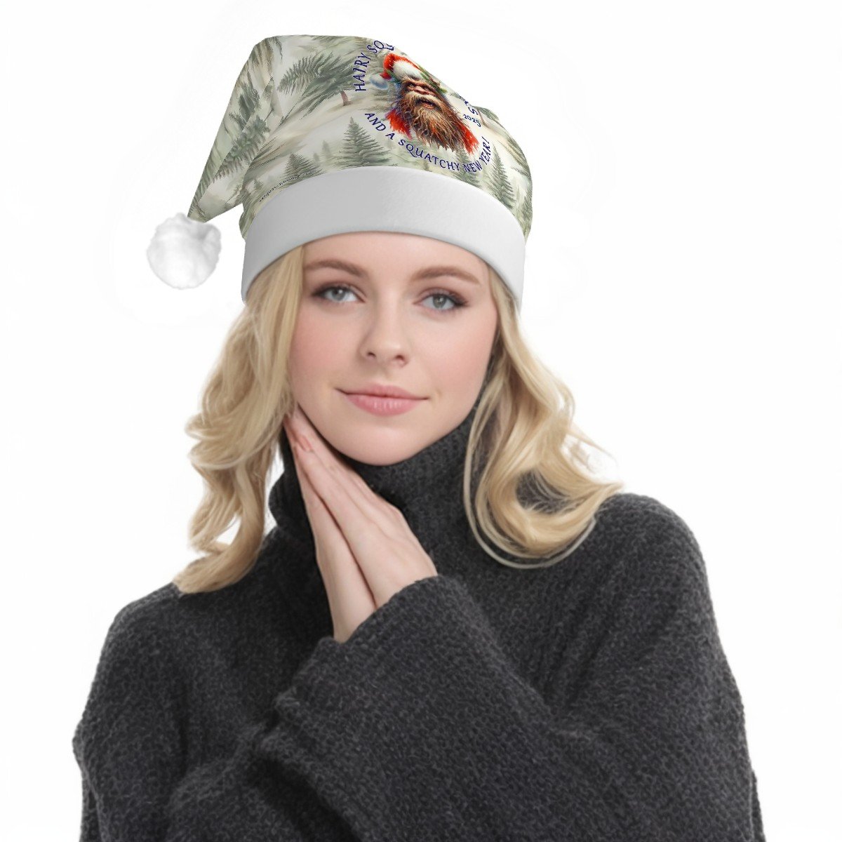 Bigfoot Sasquatch "Hairy Squatchmas", Adult Plush Santa Hat with Light