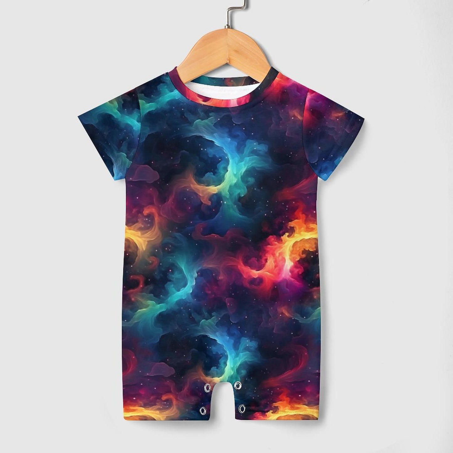12 Galaxy, Outer Space Designs, Faux Cotton Short Sleeve Baby Bodysuit Romper