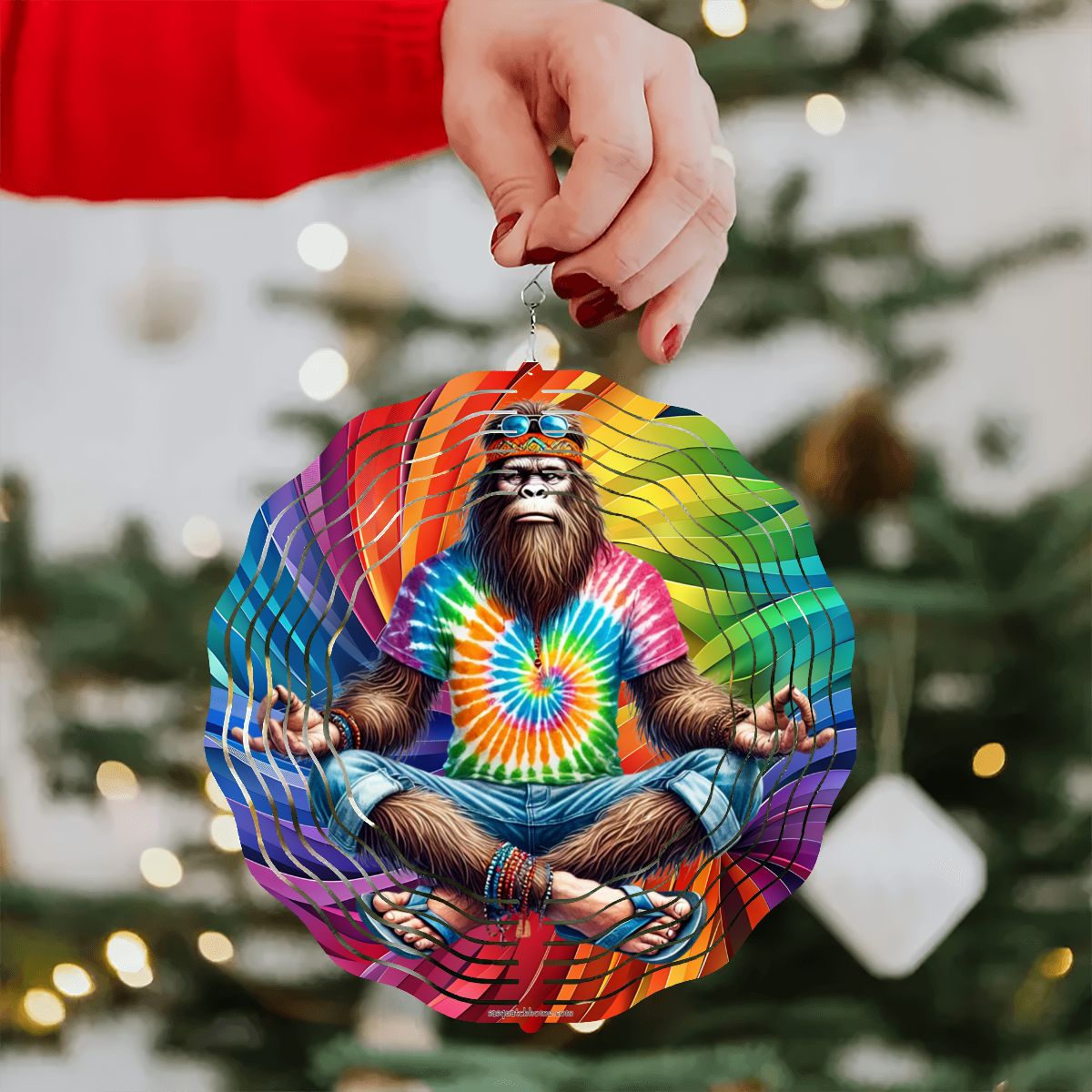 Hippie Bigfoot Sasquatch, US Made Hanging Metal 3D Wind Spinner, Ornament