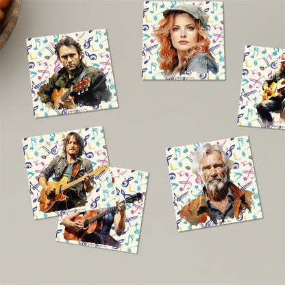 Country Music Stars, Square Ceramic Coasters 6 pcs
