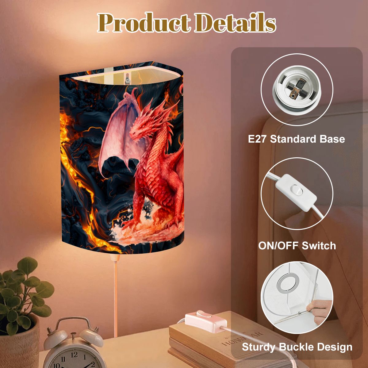 Red Fire Dragon, Wall Sconces, Set of 2, Plug In