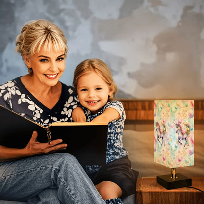 Unicorns & Bubbles, Square Table Lamp with USB Ports, Charger