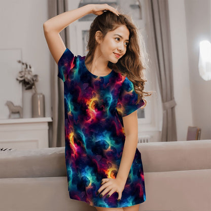 12 BEAUTIFUL Outer Space Designs, Women’s Loose Fit Short Sleeve Night Gown