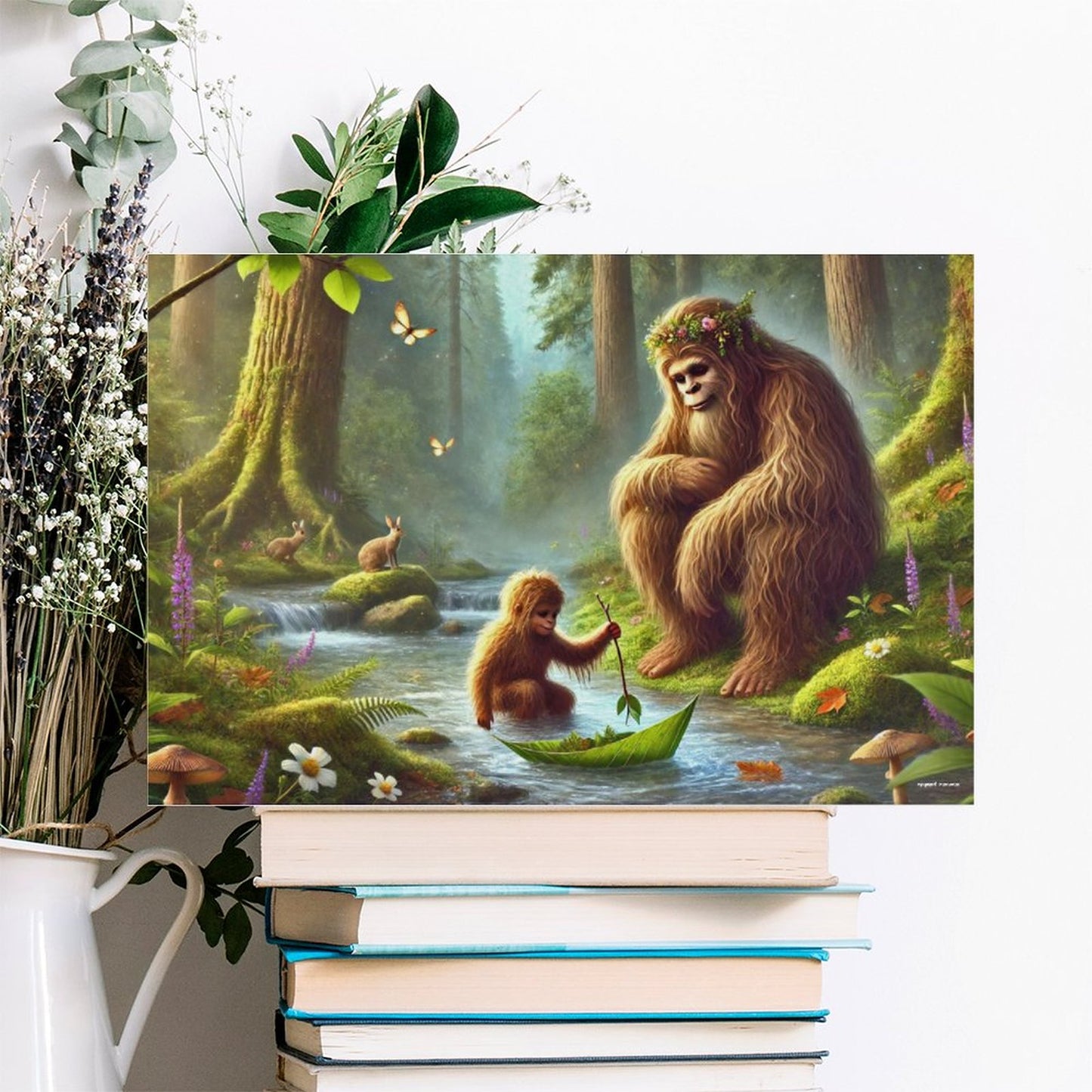 Bigfoot Sasquatch Family Image - Vintage Framed Canvas Art - 2 Sizes – Made in the USA