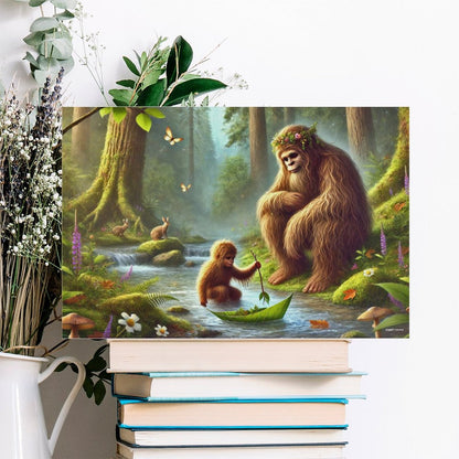 Bigfoot Sasquatch Family Image - Vintage Framed Canvas Art - 2 Sizes – Made in the USA