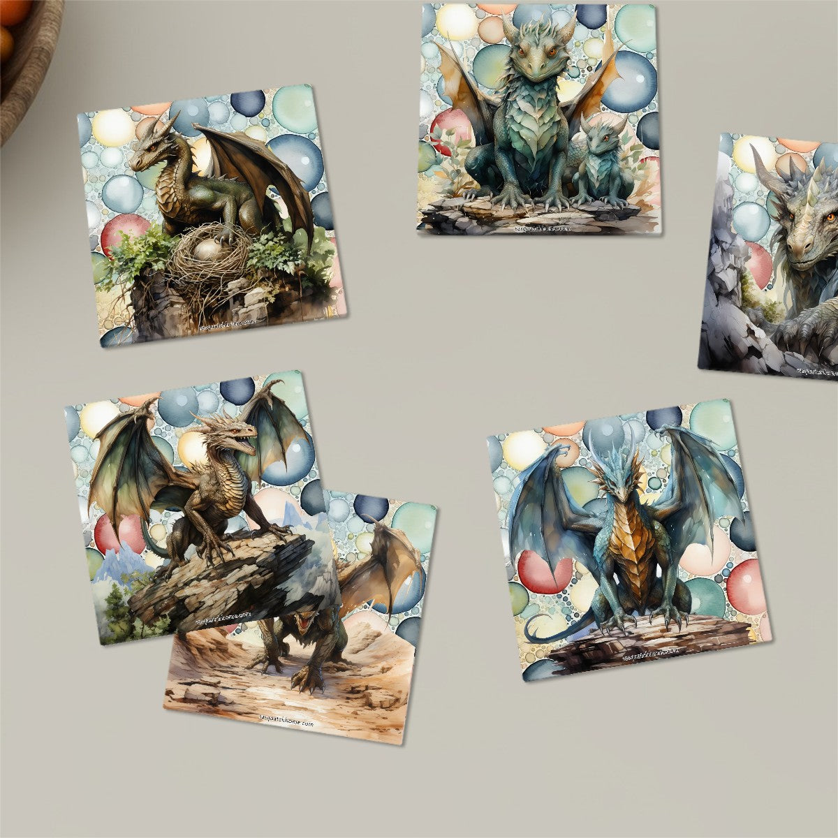 Dragons, Square Ceramic Coasters 6 pcs