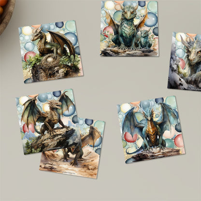 Dragons, Square Ceramic Coasters 6 pcs