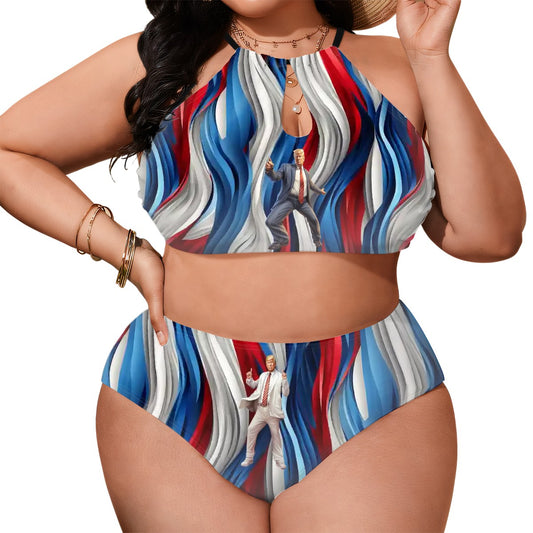 Patriot Donald Trump Dancing, Plus Size High-Waisted Bikini Customized Services
