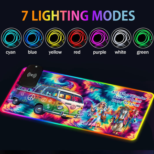 Old Hippie Couple, Wireless Charging Gaming Mouse Pads / Mat With Lights - 2 Sizes