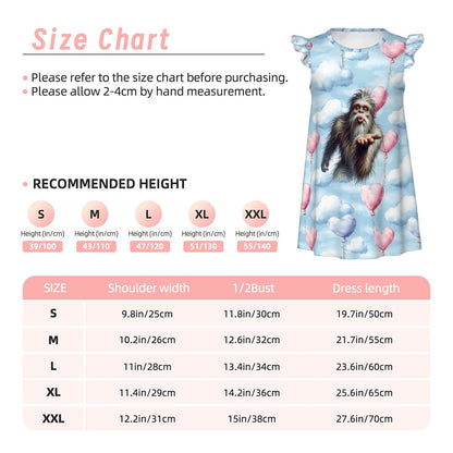 Bigfoot Sasquatch Blow Kiss, Girl's Flutter Sleeve Nightgown