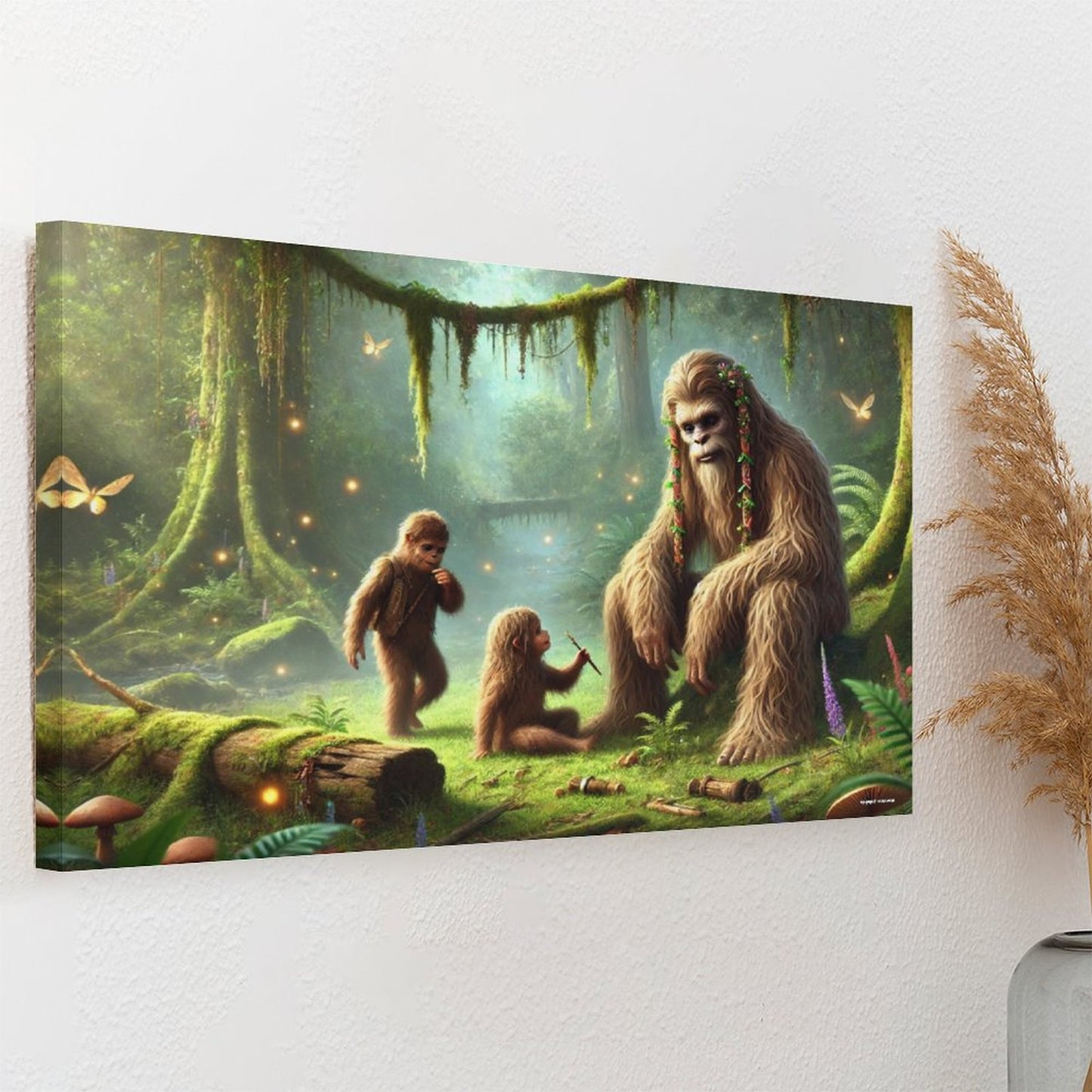 Bigfoot Sasquatch Family Image - Vintage Framed Canvas Art - 2 Sizes – Made in the USA