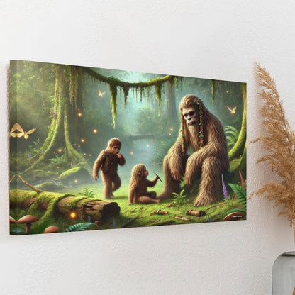 Bigfoot Sasquatch Family Image - Vintage Framed Canvas Art - 2 Sizes – Made in the USA