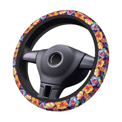 Hawaiian Flowers, Rugged Auto Steering Wheel Cover - 15"