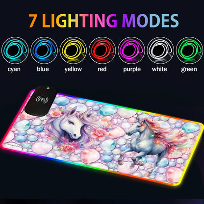 Unicorn Magic, Wireless Charging Gaming Mouse Pads / Mat With Lights - 2 Sizes