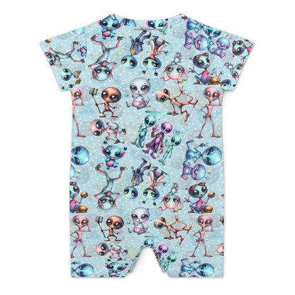 6 Alien Designs, Faux Cotton Short Sleeve Baby Bodysuit Romper