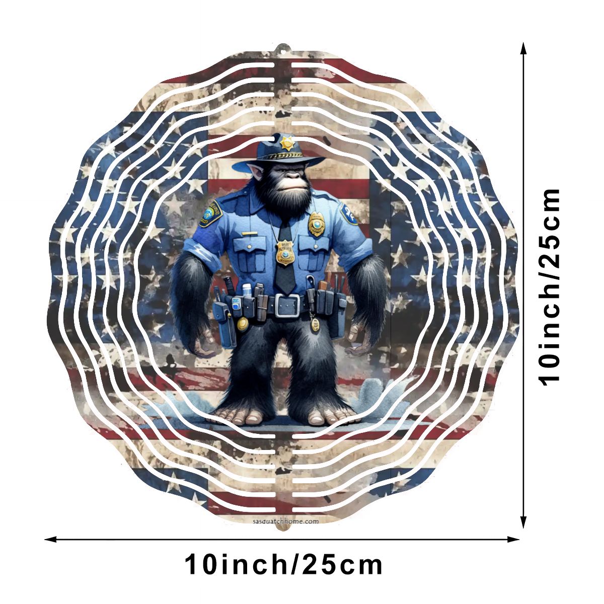 Bigfoot Sasquatch Police, US Made Hanging Metal 3D Wind Spinner, Ornament