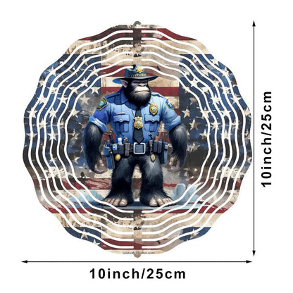 Bigfoot Sasquatch Police, US Made Hanging Metal 3D Wind Spinner, Ornament