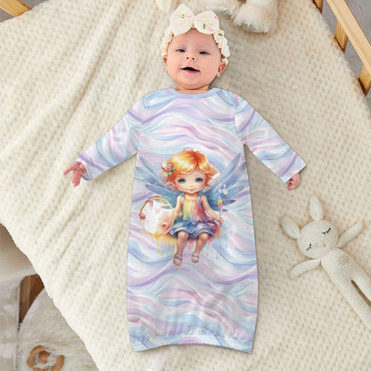 Fairy on Swirls, Baby Long Sleeve Faux Cotton Sleeper Gown