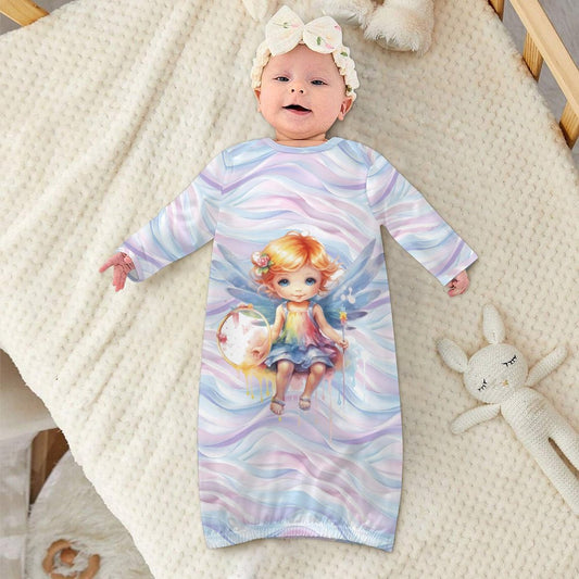 Fairy on Swirls, Baby Long Sleeve Faux Cotton Sleeper Gown