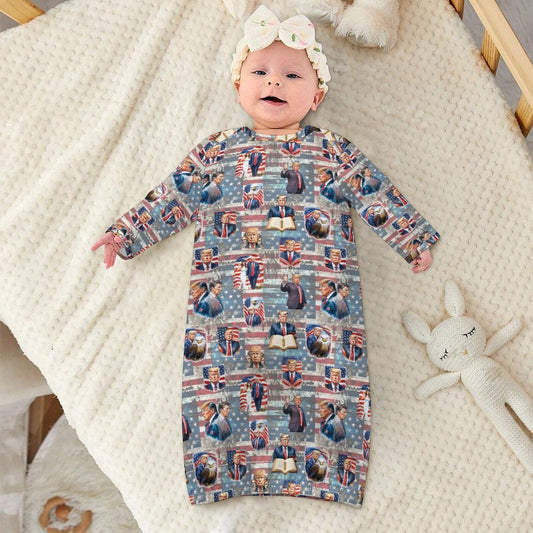 16 Trump Designs, Baby Long Sleeve Faux Cotton Sleeper Gown