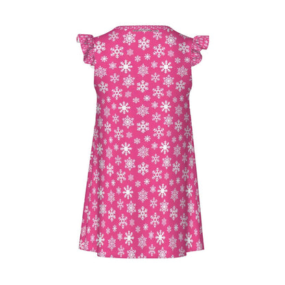 Yeti on Pink Snowflakes, Girl's Flutter Sleeve Nightgown