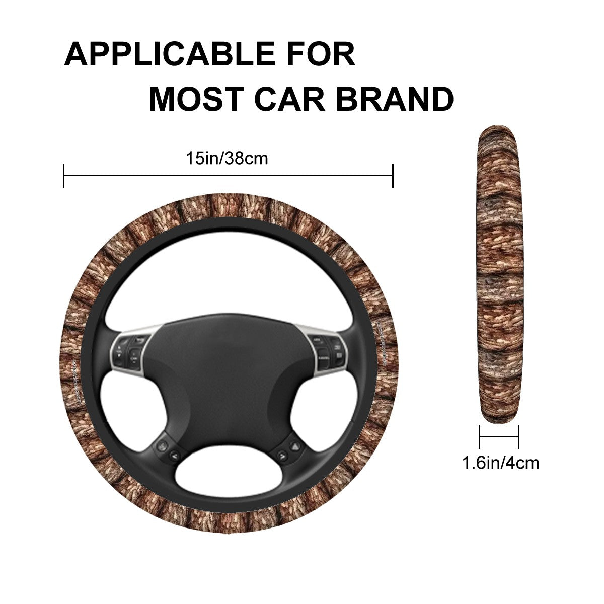 Tree Bark, Rugged Auto Steering Wheel Cover - 15"
