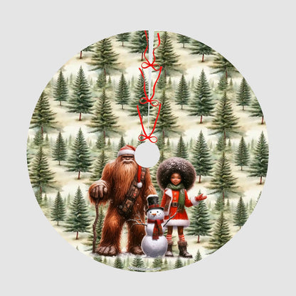 Bigfoot / Sasquatch Santa w Girl, Plush Christmas Tree Skirt – 3 Sizes