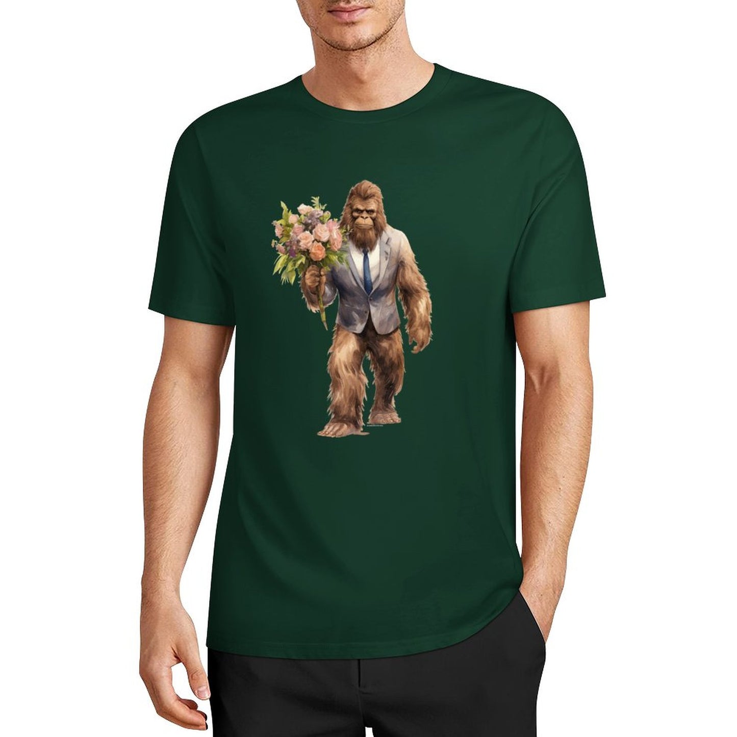 Bigfoot - Sasquatch w Flowers Short Sleeve Cotton T-Shirt