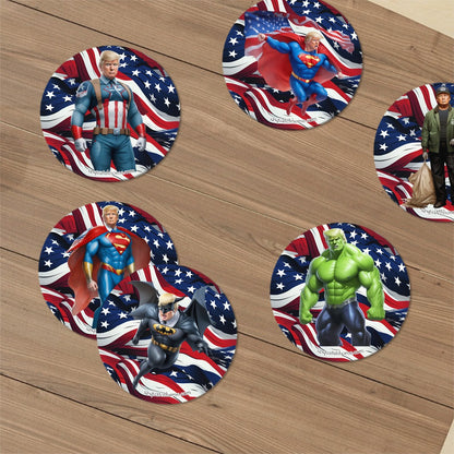 Donald Trump Superheroes, 6 Ceramic Coasters w metal stand
