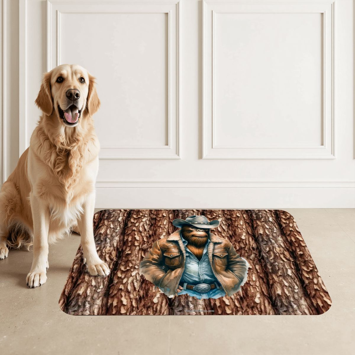 Bigfoot / Sasquatch Cowboy, Waterproof Pet Food Mat
