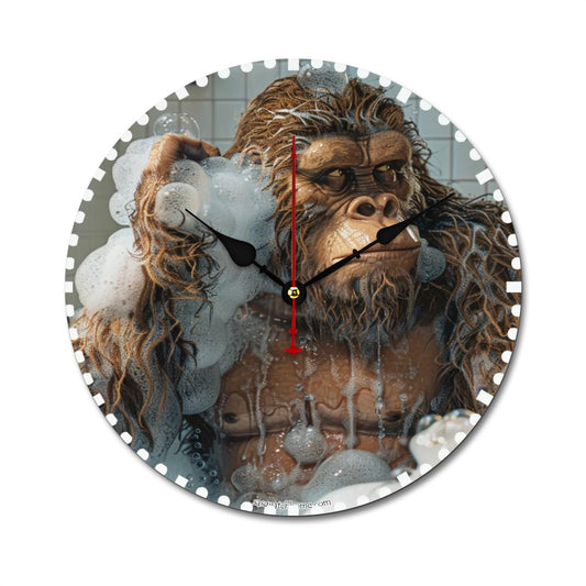 Bigfoot Sasquatch Bath, Wooden Wall Clock