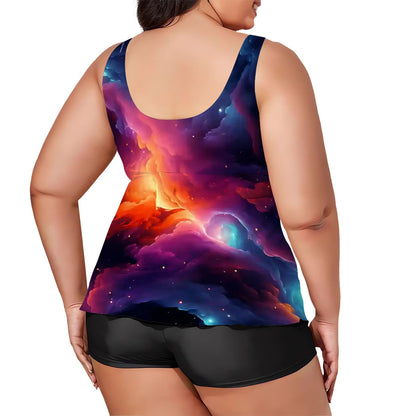 12 Galaxy, Outer Space Designs, Plus Sized Women’s Two Piece Tankini Swimsuit